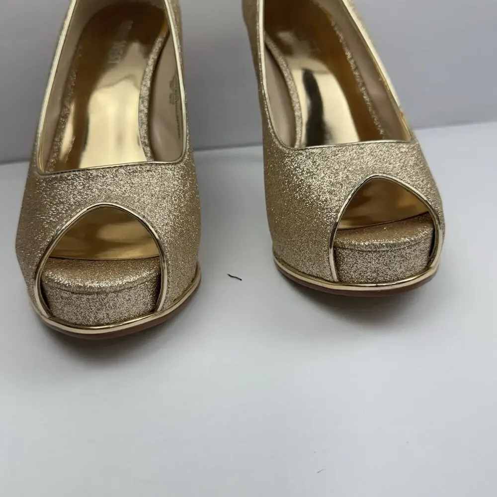 NINE WEST Tan Pumps Size 8M Gold QUALITY MAN MADE MATERIAL